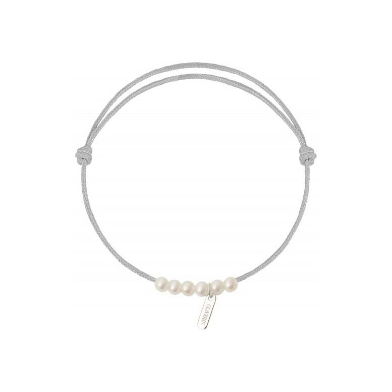 Bracelet Claverin little treasures sur cordon gris perle en argent et perles blanches